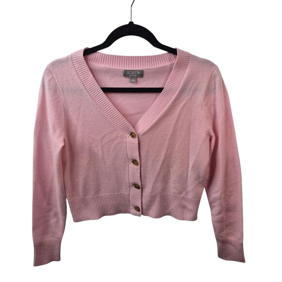 J Crew Sweater Womens S Pink 100% Cashmere Knit Cardigan Cropped V Neck - Picture 1 of 8